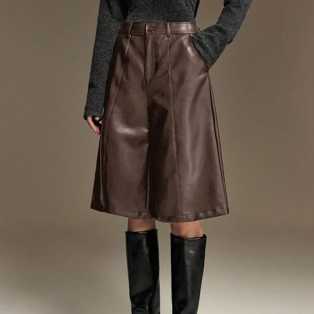 Brown Casual Women's Wide Leg Shorts
